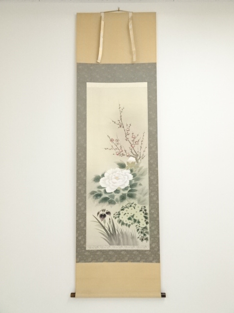 椿旭扇筆 四季草花 肉筆絹本掛軸（共箱） | 宗 sou::お茶道具・着物のお店